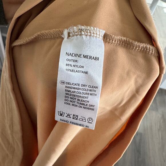 Nadine Merabi Curved Slip Dress NEW Straight Light Nude Stretch Mini NWT Large L - Picture 7 of 7